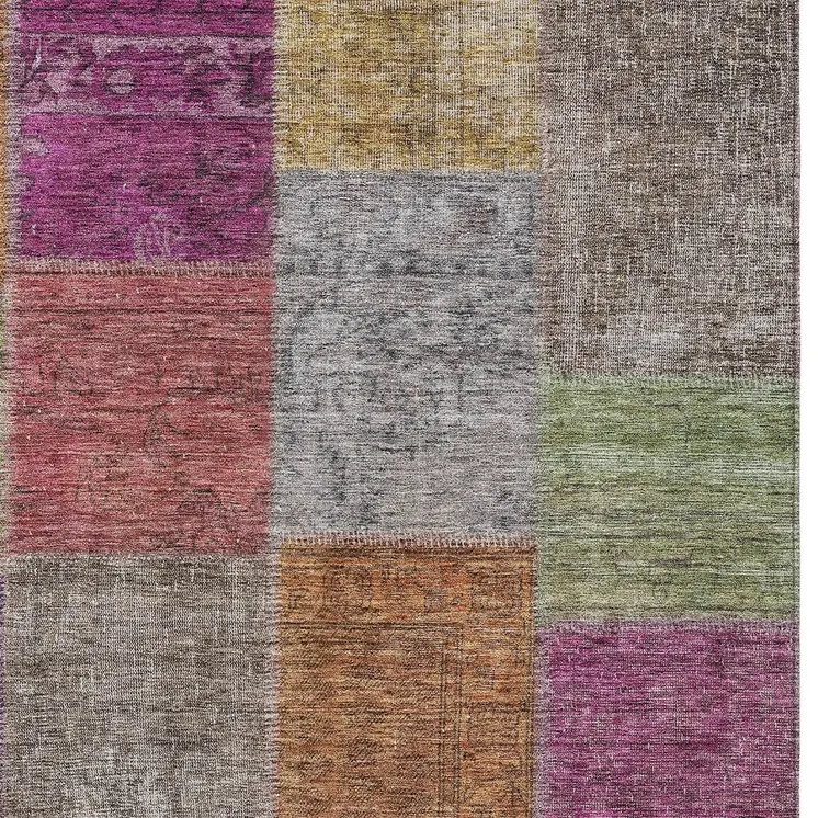 5' X 8' Copper Navy Blue And Gold Patchwork Washable Indoor Outdoor Area Rug