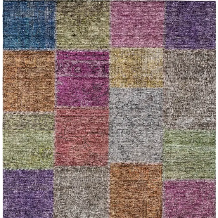 10' X 14' Copper Navy Blue And Gold Patchwork Washable Indoor Outdoor Area Rug