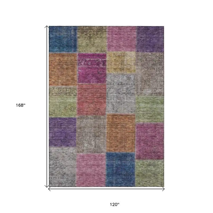 10' X 14' Copper Navy Blue And Gold Patchwork Washable Indoor Outdoor Area Rug
