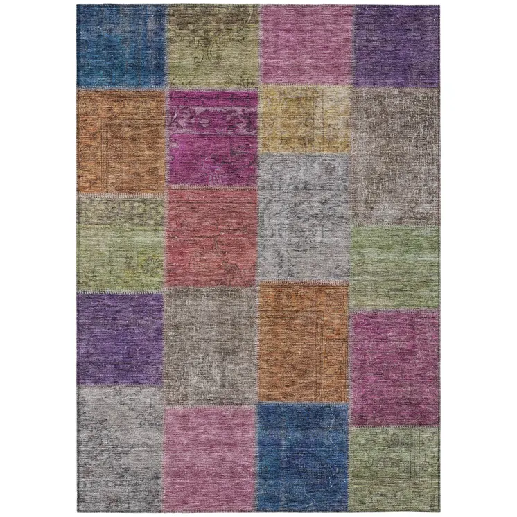 10' X 14' Copper Navy Blue And Gold Patchwork Washable Indoor Outdoor Area Rug