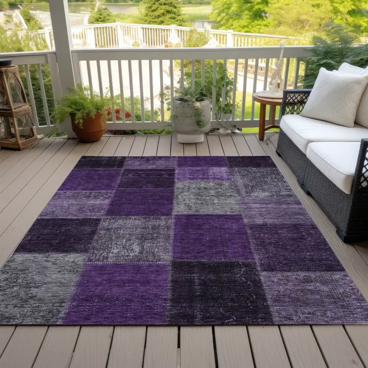 3' X 5' Eggplant Purple And Lilac Patchwork Washable Indoor Outdoor Area Rug