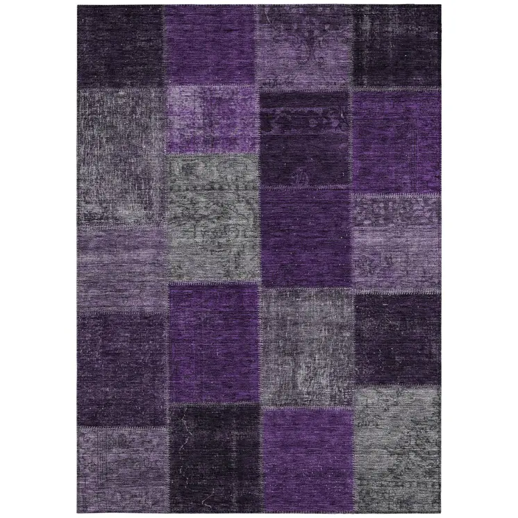 3' X 5' Eggplant Purple And Lilac Patchwork Washable Indoor Outdoor Area Rug
