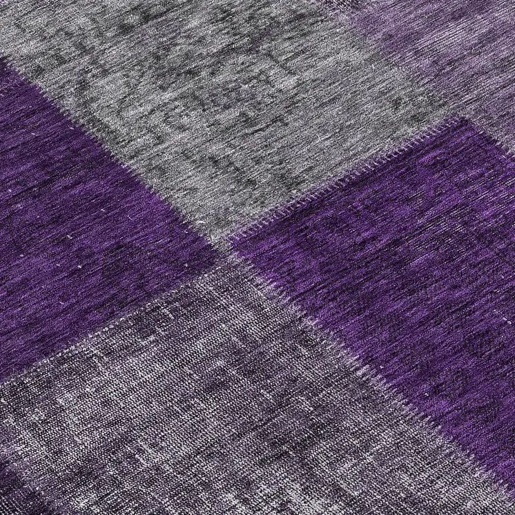 3' X 5' Eggplant Purple And Lilac Patchwork Washable Indoor Outdoor Area Rug