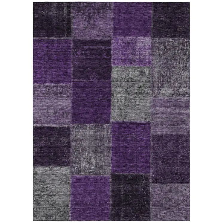 5' X 8' Eggplant Purple And Lilac Patchwork Washable Indoor Outdoor Area Rug