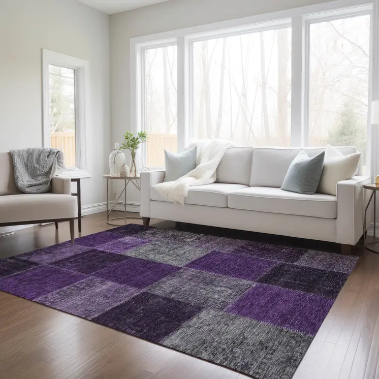 5' X 8' Eggplant Purple And Lilac Patchwork Washable Indoor Outdoor Area Rug