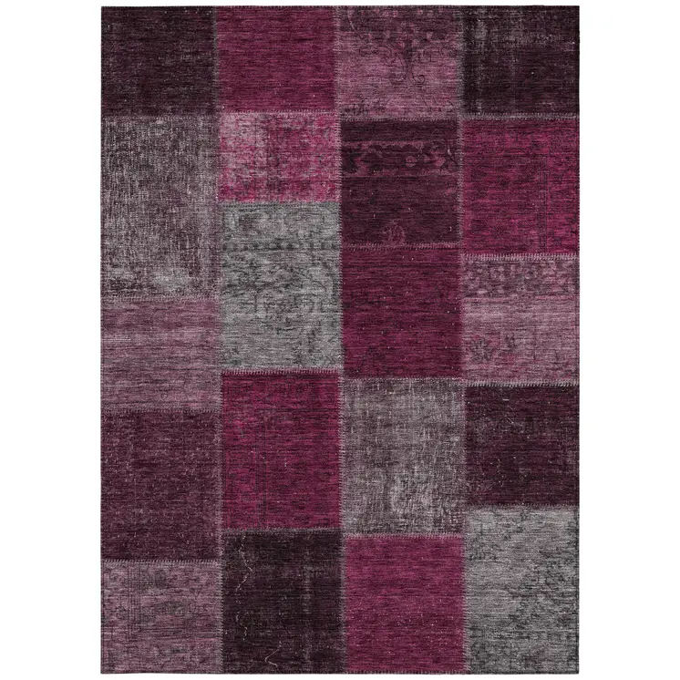 10' X 14' Merlot Burgundy And Gray Patchwork Washable Indoor Outdoor Area Rug
