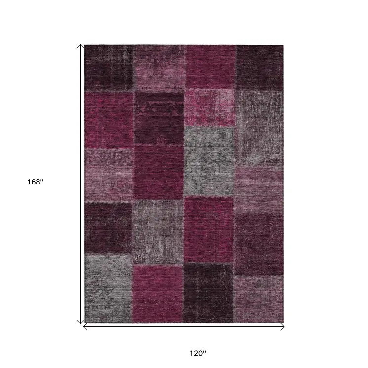 10' X 14' Merlot Burgundy And Gray Patchwork Washable Indoor Outdoor Area Rug