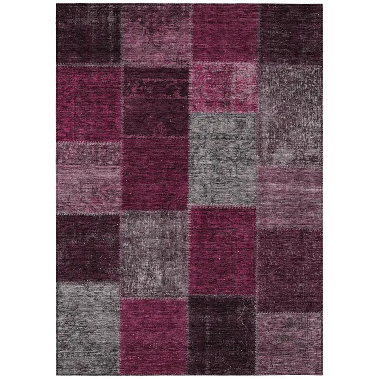 10' X 14' Merlot Burgundy And Gray Patchwork Washable Indoor Outdoor Area Rug