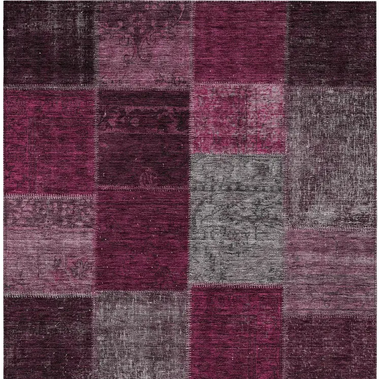 10' X 14' Merlot Burgundy And Gray Patchwork Washable Indoor Outdoor Area Rug