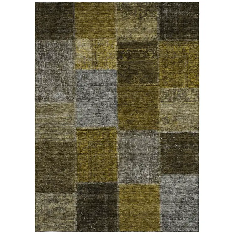 8' X 10' Brown Gold And Taupe Patchwork Washable Indoor Outdoor Area Rug