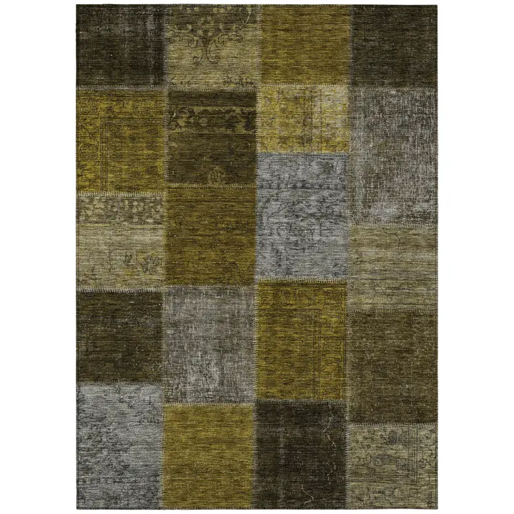 8' X 10' Brown Gold And Taupe Patchwork Washable Indoor Outdoor Area Rug