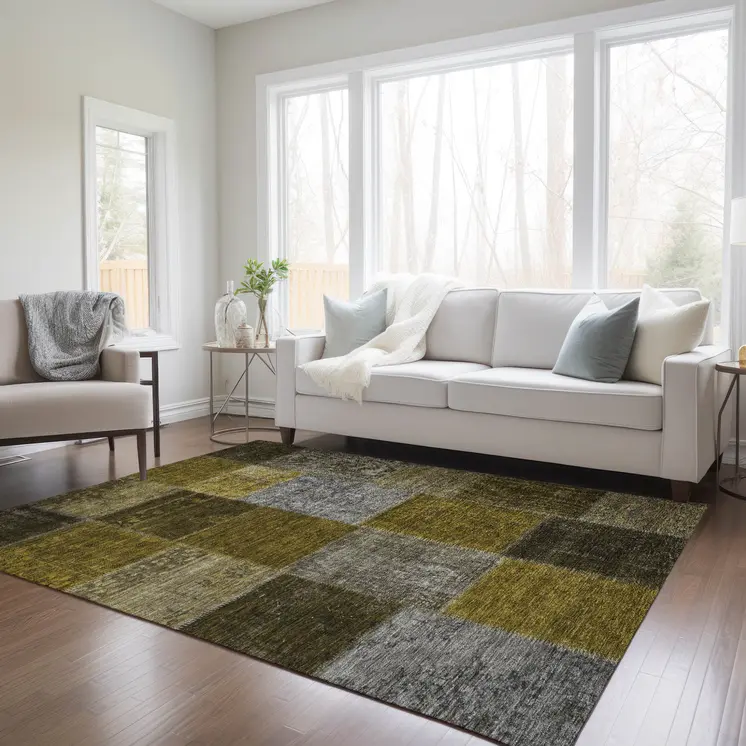 8' X 10' Brown Gold And Taupe Patchwork Washable Indoor Outdoor Area Rug