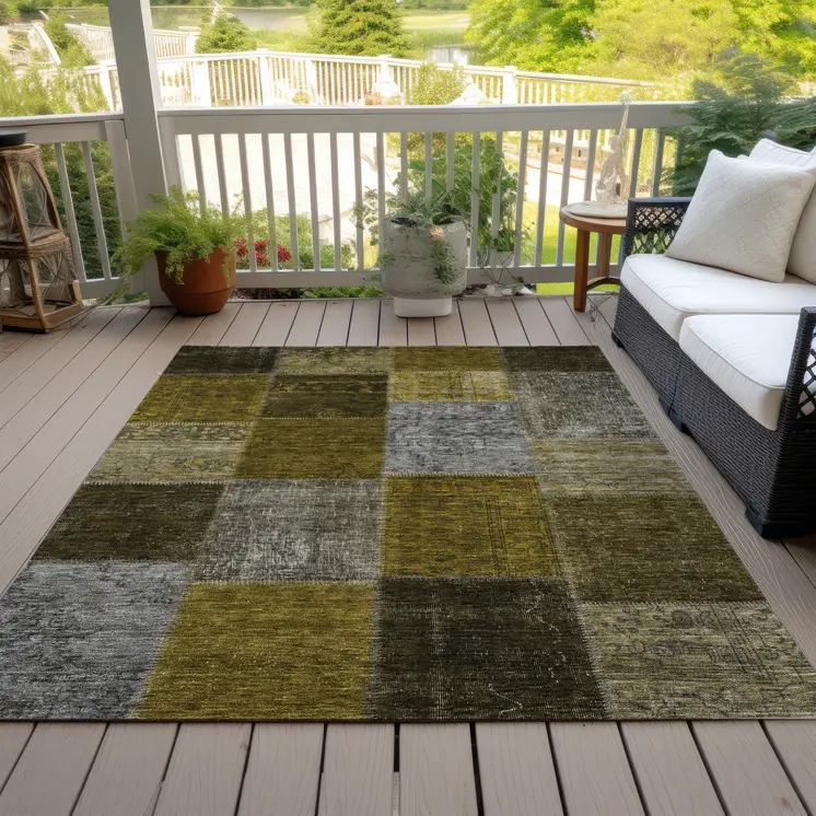 10' X 14' Brown Gold And Taupe Patchwork Washable Indoor Outdoor Area Rug