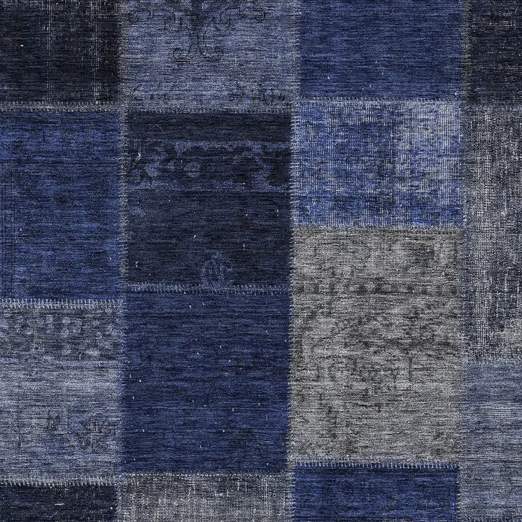 3' X 5' Navy Blue And Denim Blue Patchwork Washable Indoor Outdoor Area Rug