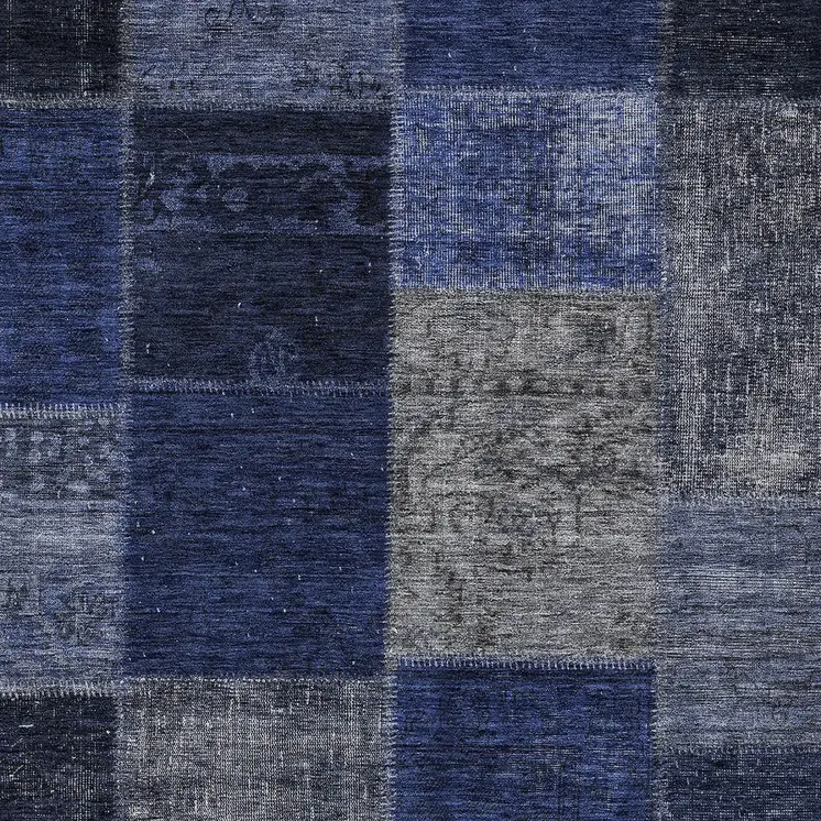 5' X 8' Navy Blue And Denim Blue Patchwork Washable Indoor Outdoor Area Rug