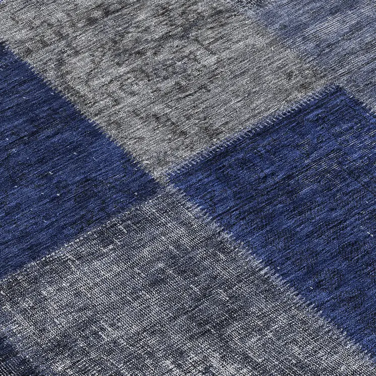 8' Navy Blue And Denim Blue Round Patchwork Washable Indoor Outdoor Area Rug