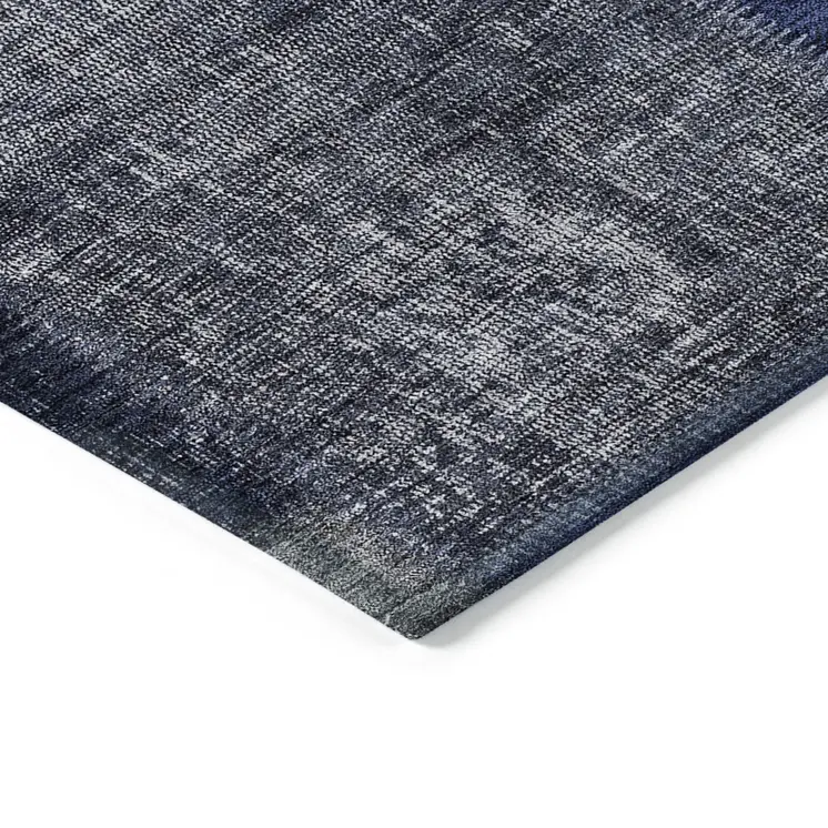8' X 10' Navy Blue And Denim Blue Patchwork Washable Indoor Outdoor Area Rug