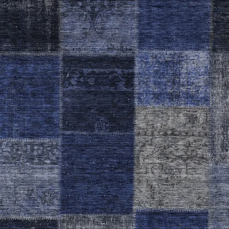 8' X 10' Navy Blue And Denim Blue Patchwork Washable Indoor Outdoor Area Rug