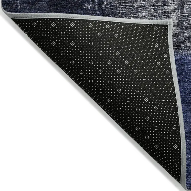 9' X 12' Navy Blue And Denim Blue Patchwork Washable Indoor Outdoor Area Rug