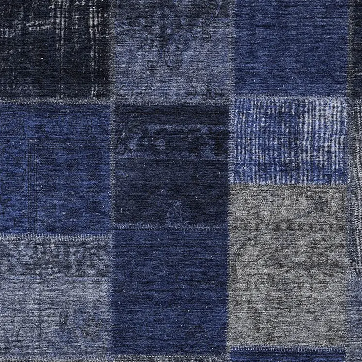 10' X 14' Navy Blue And Denim Blue Patchwork Washable Indoor Outdoor Area Rug