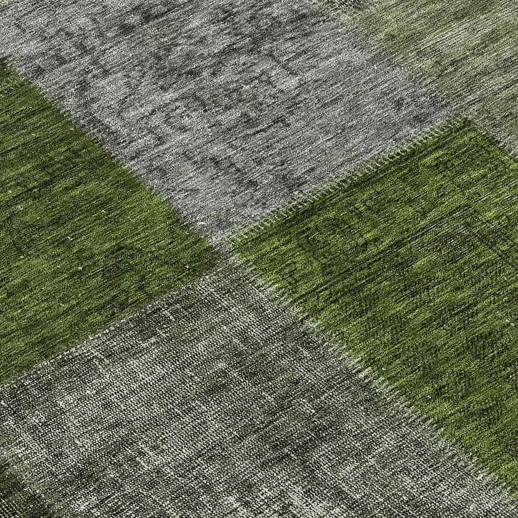 8' Olive Green And Artichoke Green Round Patchwork Washable Indoor Outdoor Area Rug