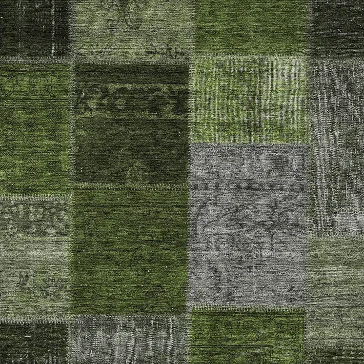 8' X 10' Olive Green And Artichoke Green Patchwork Washable Indoor Outdoor Area Rug