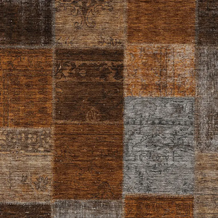 8' X 10' Orange And Taupe Patchwork Washable Indoor Outdoor Area Rug