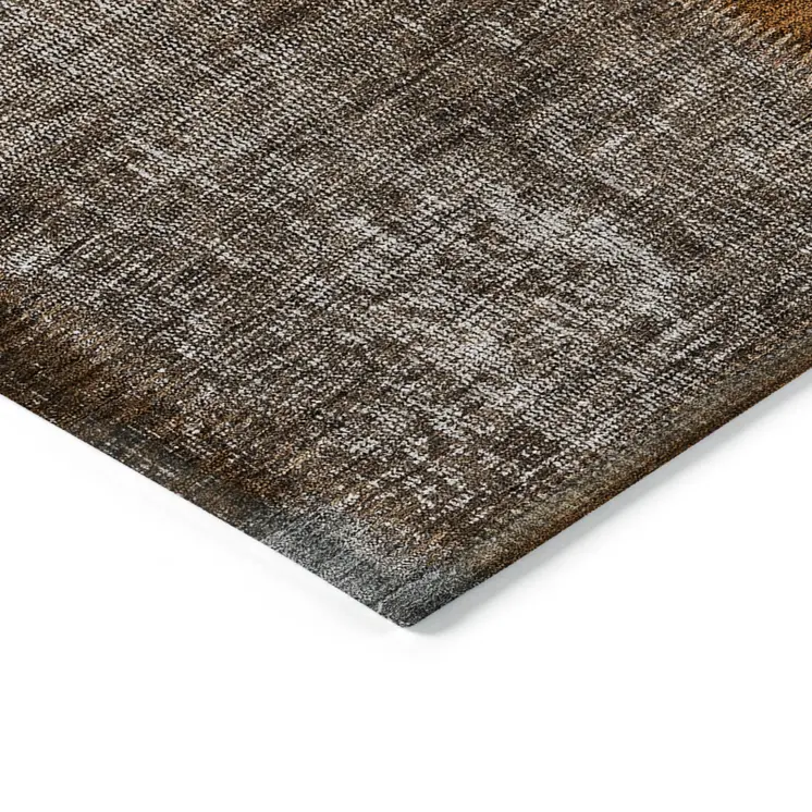9' X 12' Orange And Taupe Patchwork Washable Indoor Outdoor Area Rug