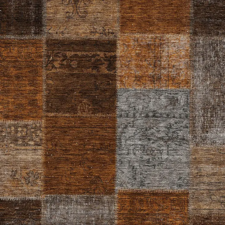 9' X 12' Orange And Taupe Patchwork Washable Indoor Outdoor Area Rug
