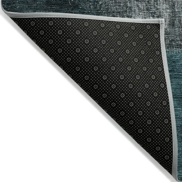 10' X 14' Teal Blue Aqua And Charcoal Patchwork Washable Indoor Outdoor Area Rug