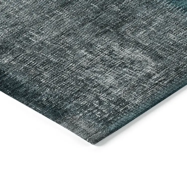 10' X 14' Teal Blue Aqua And Charcoal Patchwork Washable Indoor Outdoor Area Rug