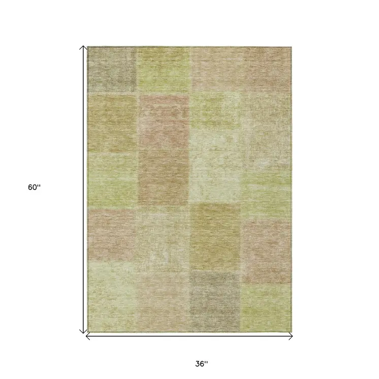 3' X 5' Green Copper And Mint Green Patchwork Washable Indoor Outdoor Area Rug