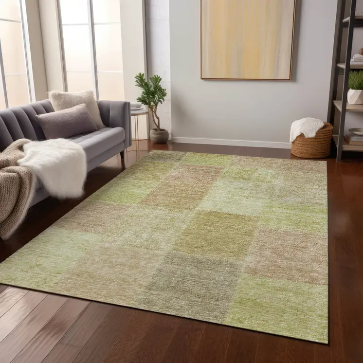 3' X 5' Green Copper And Mint Green Patchwork Washable Indoor Outdoor Area Rug