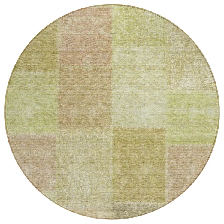 8' Green Copper And Mint Green Round Patchwork Washable Indoor Outdoor Area Rug