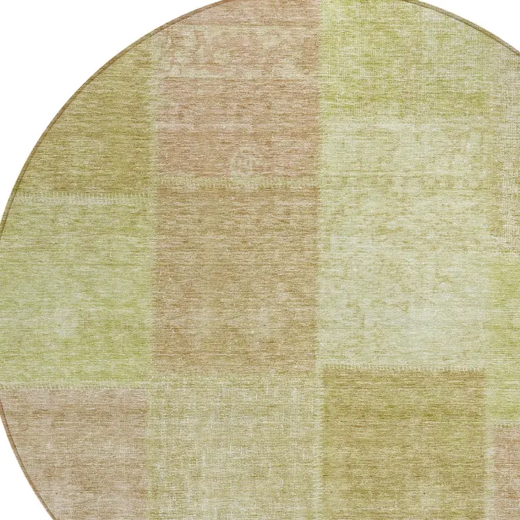 8' Green Copper And Mint Green Round Patchwork Washable Indoor Outdoor Area Rug