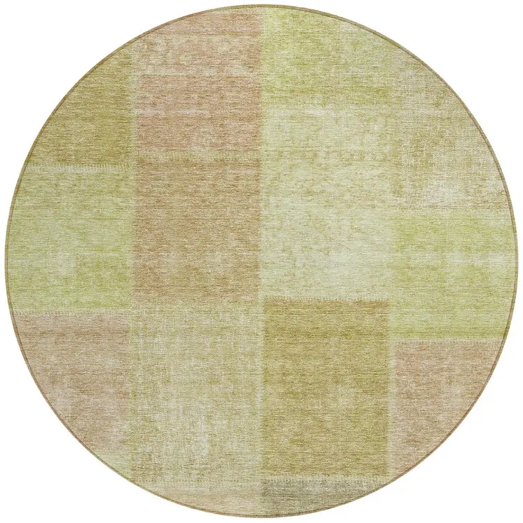 8' Green Copper And Mint Green Round Patchwork Washable Indoor Outdoor Area Rug