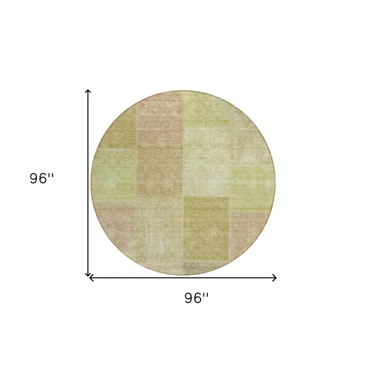8' Green Copper And Mint Green Round Patchwork Washable Indoor Outdoor Area Rug