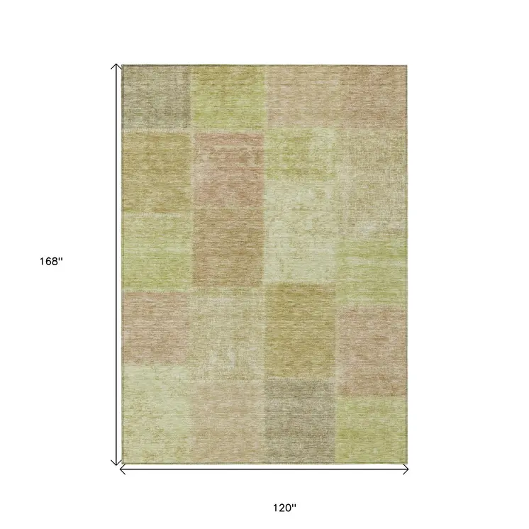 10' X 14' Green Copper And Mint Green Patchwork Washable Indoor Outdoor Area Rug