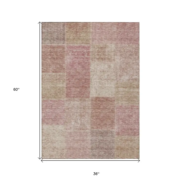 3' X 5' Blush Pink And Mauve Patchwork Washable Indoor Outdoor Area Rug