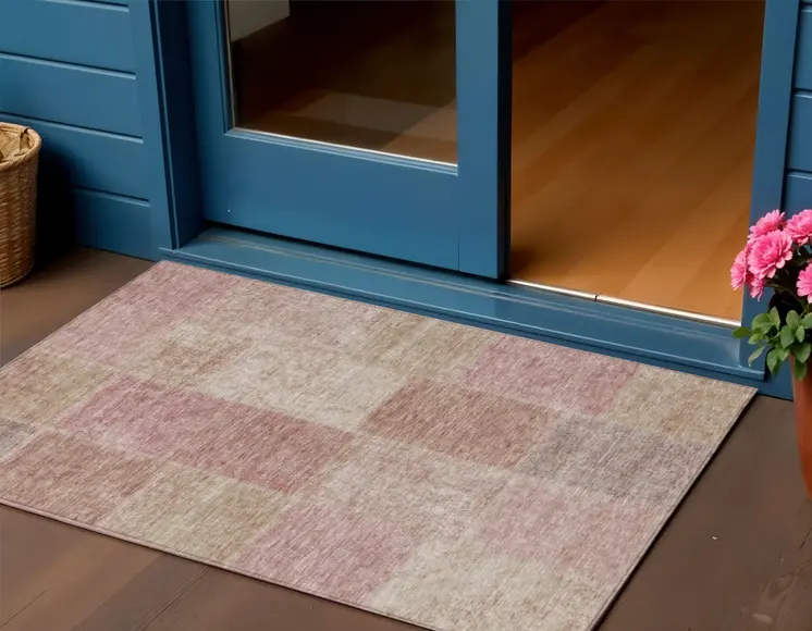 3' X 5' Blush Pink And Mauve Patchwork Washable Indoor Outdoor Area Rug