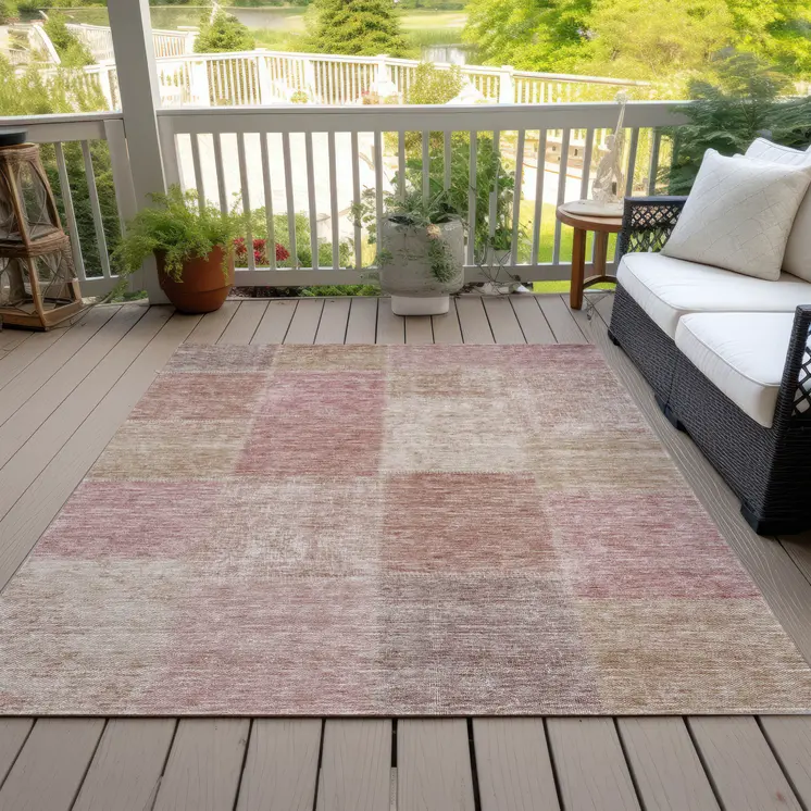 3' X 5' Blush Pink And Mauve Patchwork Washable Indoor Outdoor Area Rug