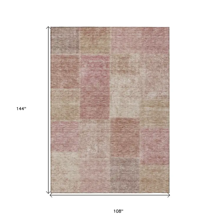9' X 12' Blush Pink And Mauve Patchwork Washable Indoor Outdoor Area Rug
