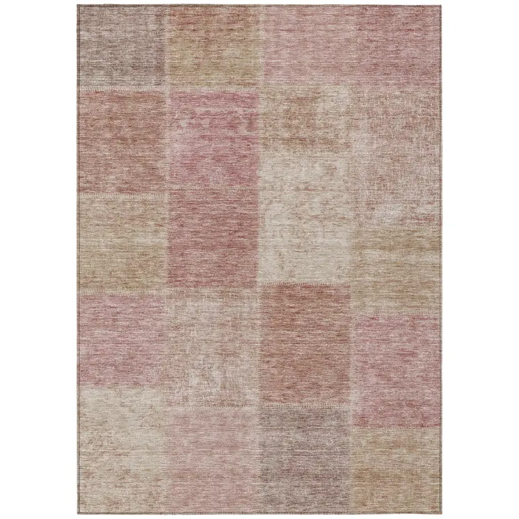 9' X 12' Blush Pink And Mauve Patchwork Washable Indoor Outdoor Area Rug