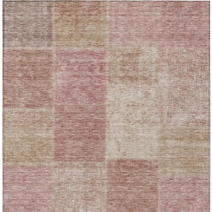 9' X 12' Blush Pink And Mauve Patchwork Washable Indoor Outdoor Area Rug