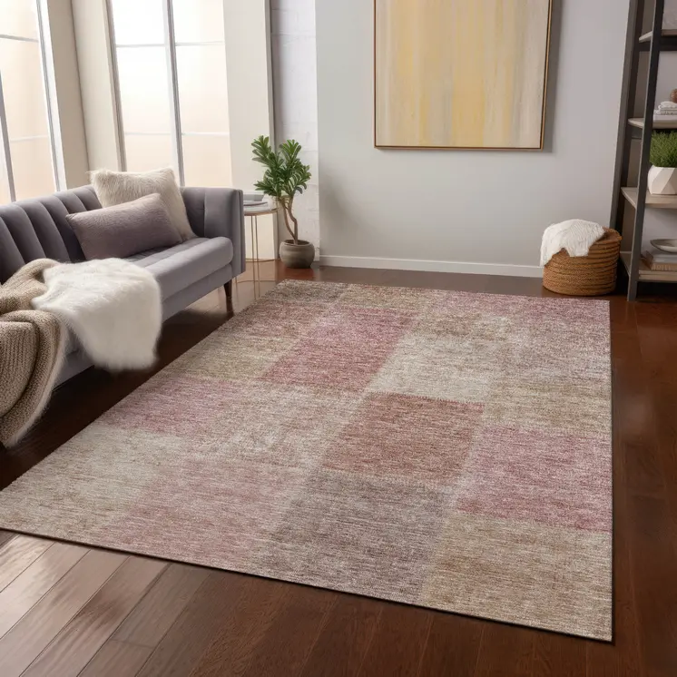 9' X 12' Blush Pink And Mauve Patchwork Washable Indoor Outdoor Area Rug