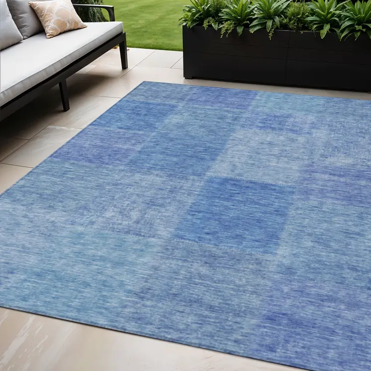 5' X 8' Denim Blue And Sky Blue Patchwork Washable Indoor Outdoor Area Rug
