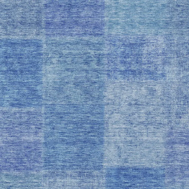 5' X 8' Denim Blue And Sky Blue Patchwork Washable Indoor Outdoor Area Rug