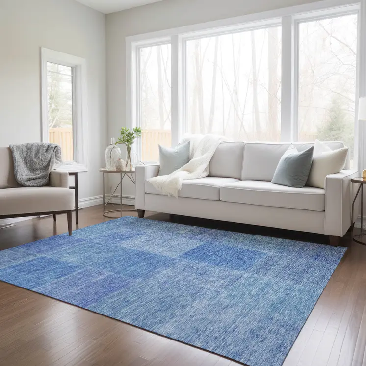 5' X 8' Denim Blue And Sky Blue Patchwork Washable Indoor Outdoor Area Rug