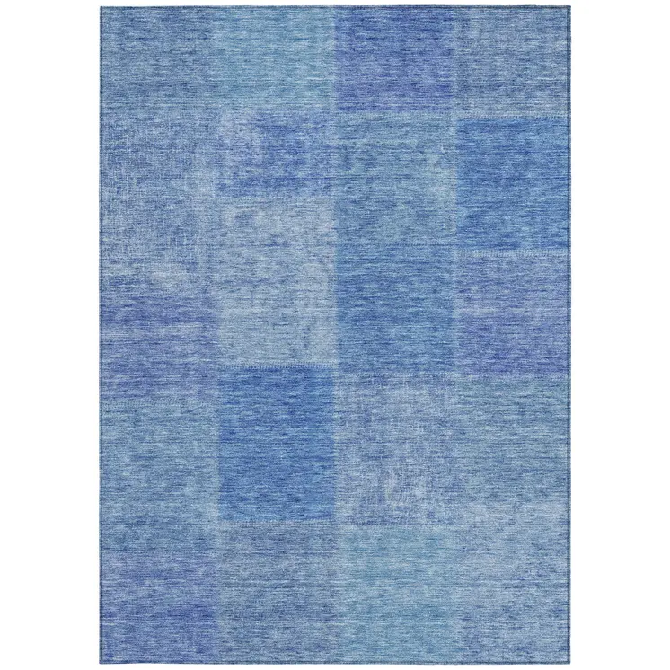 10' X 14' Denim Blue And Sky Blue Patchwork Washable Indoor Outdoor Area Rug