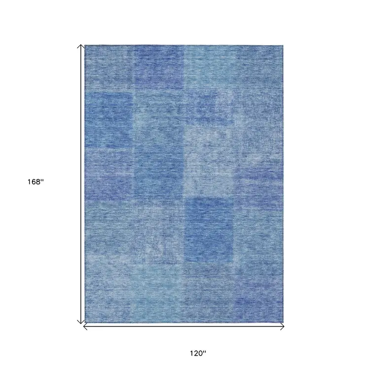 10' X 14' Denim Blue And Sky Blue Patchwork Washable Indoor Outdoor Area Rug